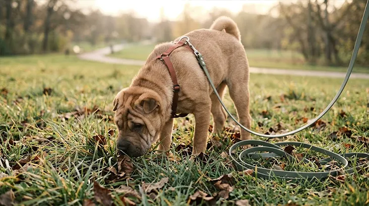Первые прогулки — время постепенно расширять опыт щенка шарпея и учить его спокойно воспринимать окружающий мир.